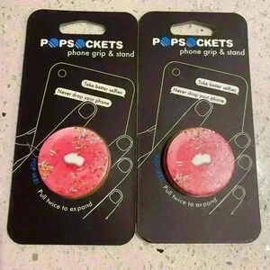 2 Pink donut Pop sockets Phone grip and stand